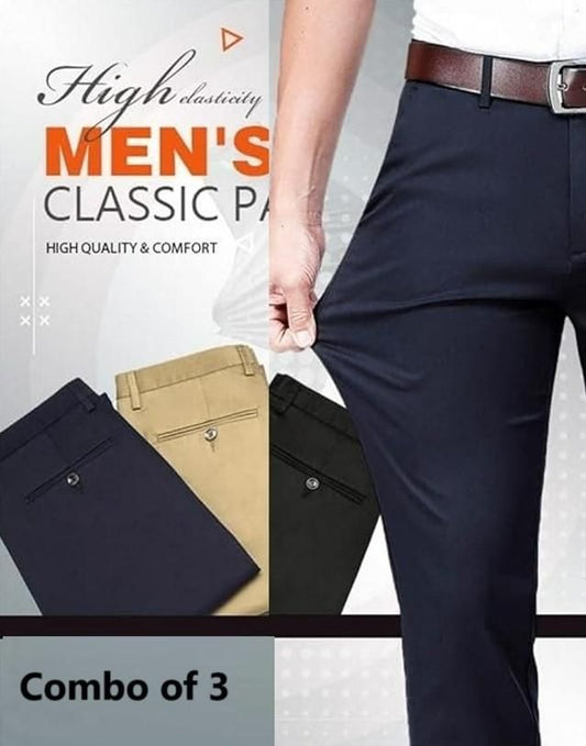 High Elasticity Men's Classic Formal Pants (Pack of 3)