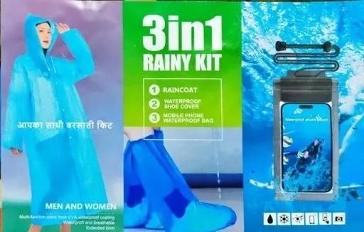 Unisex 3 in 1 Rain Coat (1 Rain Coat, 1 Mobile Cover & 1 Rain Shoe Cover)